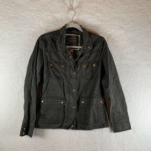 J.Crew Boyfriend Field Jacket Women Small Army Green Denim Full‎ Zip Cotton 7851
